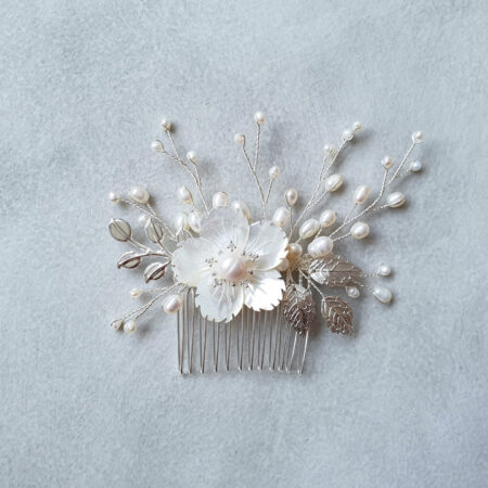 Lotus Garden Haircomb - White Silver, White
