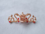 Twin Dragon Pagoda Brooch - Gold, Red