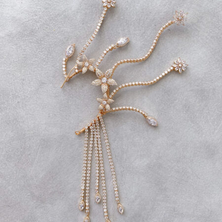 Paved Flower Earpiece - Gold (Left)