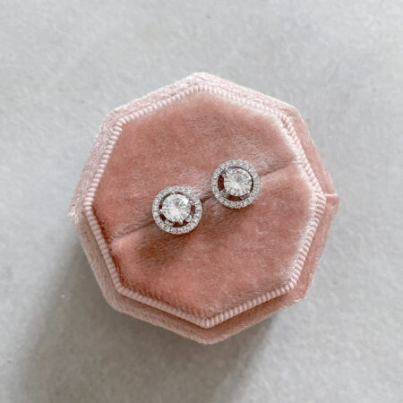 DIY Round Top Earrings - Rhodium White Gold, White Diamond