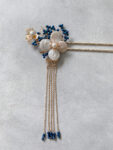 Floral Pearl Hairpin - Gold, Navy (Right)