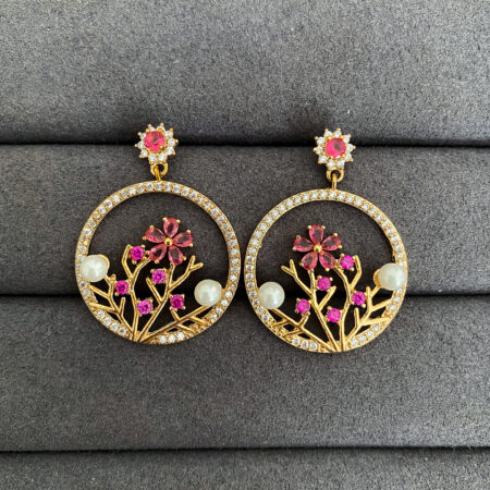 Pink Blooms Earrings - 18k Yellow Gold, Pink Diamond