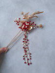 3D Phoenix Hairpin - Gold, Red