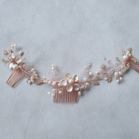 Extravagant Pearl Flower Haircomb Set - Rose Gold (3 pcs)
