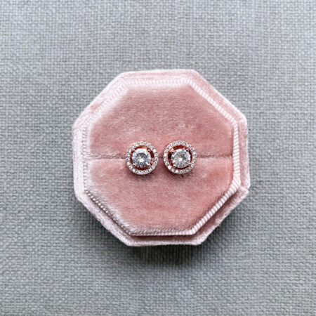 DIY Round Top Earrings - 18k Rose Gold, White Diamond