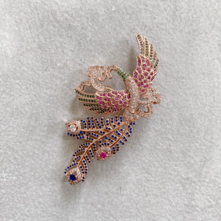 Full Color Phoenix Brooch - 18k Rose Gold, Rainbow