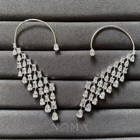 Rectangle Pear Earcuff - Rhodium White Gold (Right)