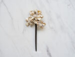 Triple Pearl Flowers Wooden Hairpin - Silver