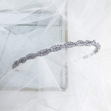 Double Small Square Braid Headband - Rhodium White Gold