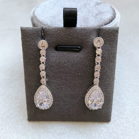 Dot Round Pear Radiant Earrings - Rhodium White Gold