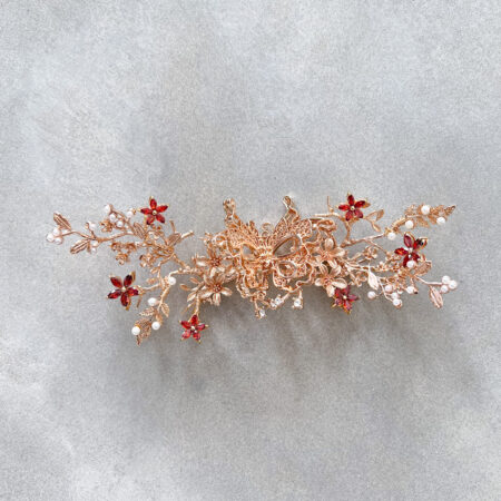 3D Butterfly Garden Hairvine/Brooch - Gold, Ruby