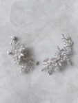 Paved Flower Branch Hairvine/Brooch Set - White Gold (2 pcs)