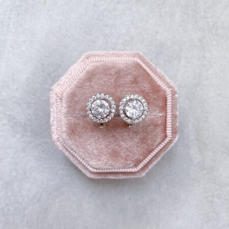 Round Bezel 1 ct Earrings - Rhodium White Gold (Clip)