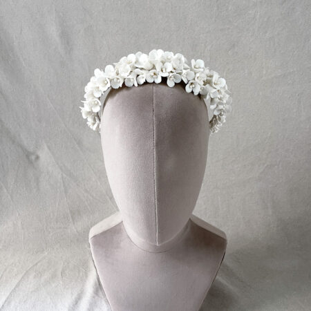 Clay Flower Simple with Pistil Full Headband - White Silver