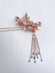 Flying Crane Pearl Blossom Hairpin - Gold, Blue (Left)
