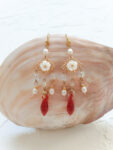 Red Stone Earrings - Gold