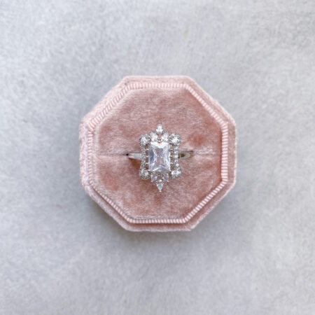 Vintage Hourglass Ring - Rhodium White Gold, White Diamond