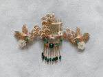 Crane Flowers Haircomb - Gold, Jade