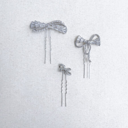 Ribbon Jewel Hairpin Set - White Gold (3 pcs)