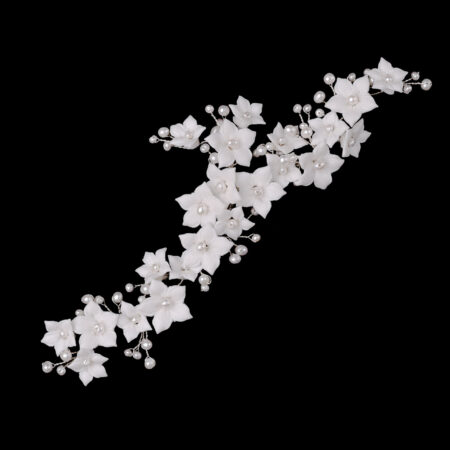 Clay Flower Jasmine Pearl Side Brooch/ Hairvine - White Silver