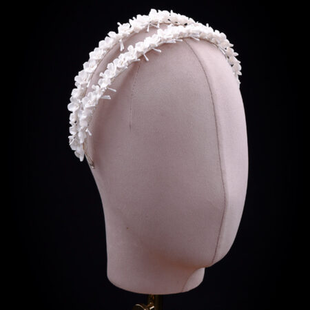 Clay Flower Quad with Pistil Double Headband - White Silver