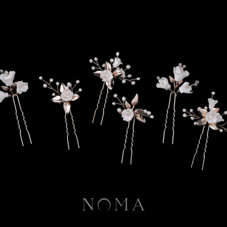 Clay Flower Blossom Quad Leaf Hairpin Set - Gold (6 pcs)