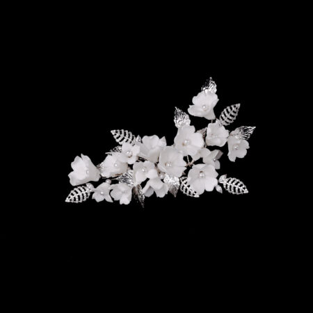 Clay Flower Blossom Leaf Shine Side Hairvine/Brooch - White Gold