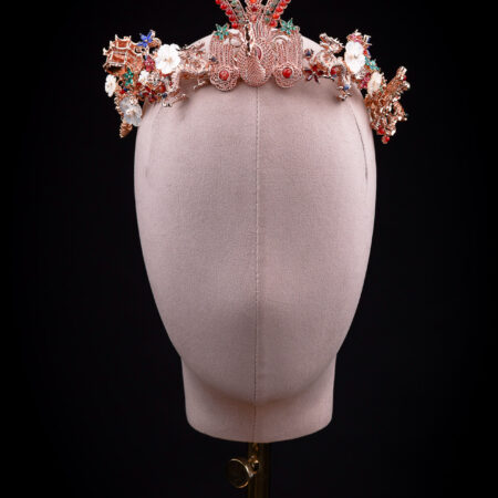 Filigree Phoenix Dragon Blossom Garden Crown - Gold