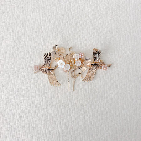 Flying Crane Floral Theme Middle - Gold, Pink