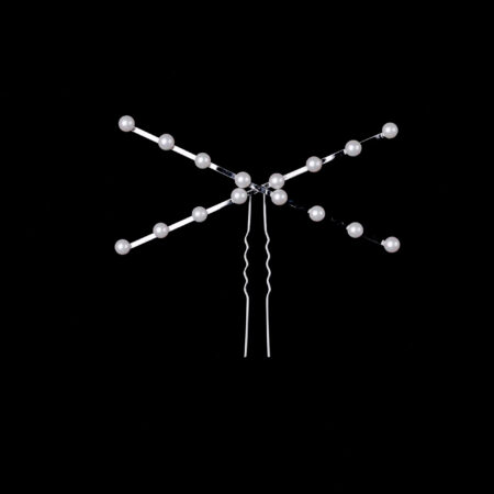 X Pearl Hairpin - Rhodium White Gold, White Pearl