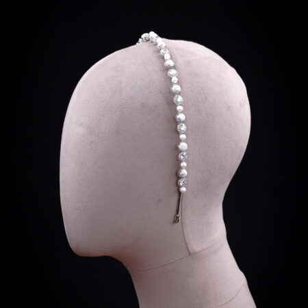Marble Diamond Pearl Headband - Rhodium White Gold, White