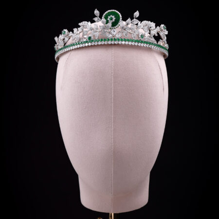 Jade Emerald Diamond Garden Crown - Rhodium White Gold, Emerald