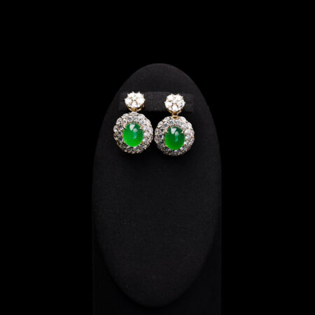 Superior Oval Jade Halo Large Floral Earrings - 18k Yellow Gold, Jade