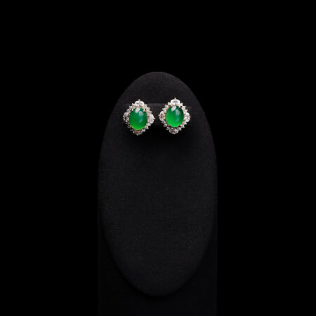 Superior Oval Jade Parallelogram Halo Earrings - 18k Yellow Gold, Jade