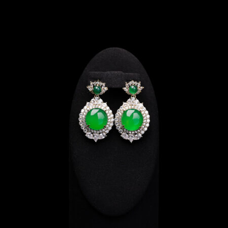 Superior Round Jade Treasure Earrings - 18k Yellow Gold, Jade