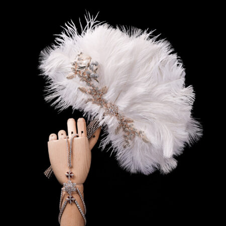 Feather Bird Treasure Fan - Gold, White