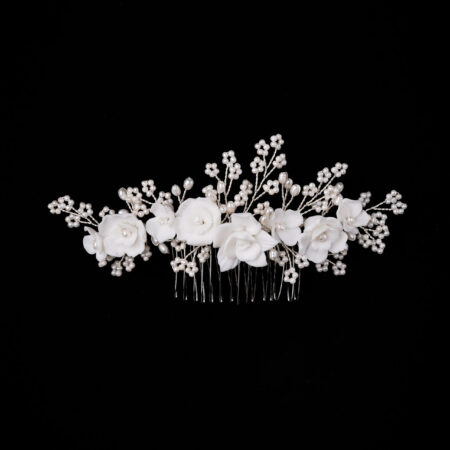 Clay Flower Rosy Haircomb - White Silver