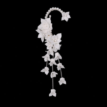 Cascading Clay Flower Earpiece - White Silver (Right)
