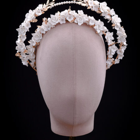 Clay Flower Rose Goddess Crown - Doff Gold