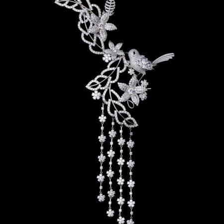 Bird Chirping in the Garden Side Hairvine/Brooch - White Gold