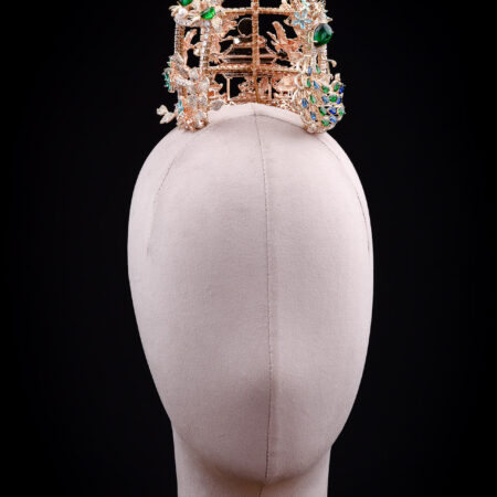 Decorated Nightingale Bird Cage Headdress - Gold