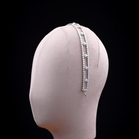 Rectangular Round Halo Spaced Headband/Belt - Rhodium White Gold