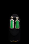 Superior Bar Jade Double Halo Earrings - 18k Yellow Gold, Jade