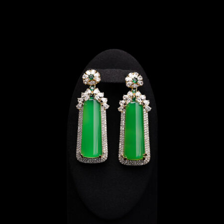 Superior Bar Jade Double Halo Earrings - 18k Yellow Gold, Jade