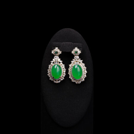 Superior Oval Jade Halo Treasure Earrings - 18k Yellow Gold, Jade